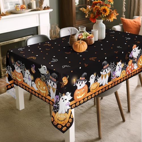 Halloween Tablecloth 60 x 120 Inch Rectangular Boo Pumpkin Print - Black Variation
