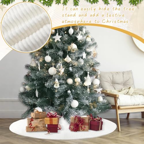 60 Inch Faux Fur White Christmas Tree Skirt with Stripe Pattern - Large Holiday Decor - Variation 60