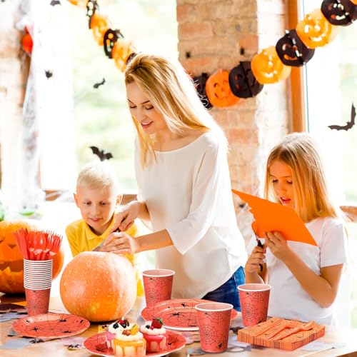 Halloween Spiderweb Disposable Party Dinnerware Set - Orange, 400 pcs