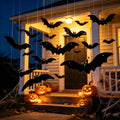 Halloween 3D Hanging Bat Yard Decoration - Large Black Outdoor Decor (12 pcs)