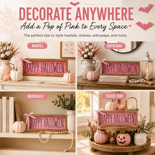 Happy Halloween Sign - Pink Halloween Decor for Wall Shelf Table & Desk - Pink Variation