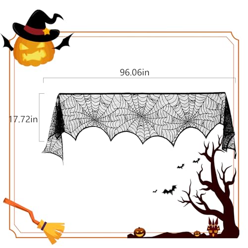 Halloween Fireplace Decorations 18 x 96 Inch Spiderweb Mantle Scarf Black Lace