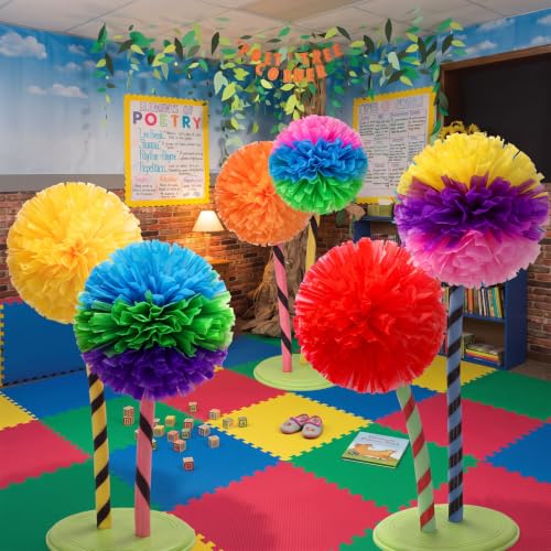 Halloween Party Decoration Pom Poms - 14 Inch Gradient Tissue Paper Flowers - 6 Pack