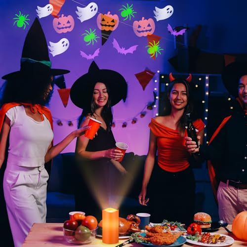 Halloween Ghost Flameless Candle with Projector Lights - Spooky Decor, Remote Control, Battery Operated - Variation: Halloween