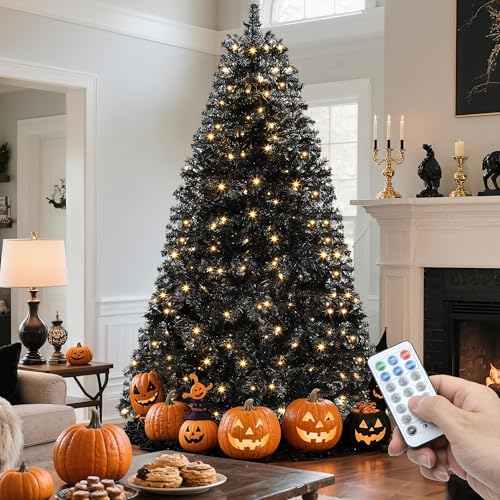 Prelit Black Christmas Tree 6ft with Remote Control - Halloween & Holiday Decor