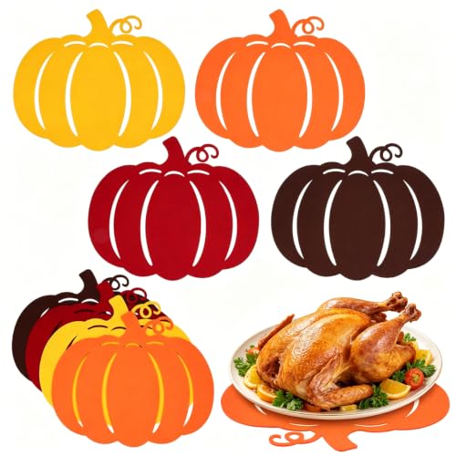 Fall Pumpkin Placemats Set of 8 - Thanksgiving Harvest Felt Table Mats