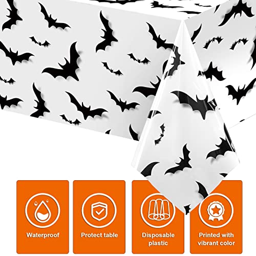 Halloween Tablecloths Set - Black Bat Print Rectangular Plastic Cover, 54x108 Inches