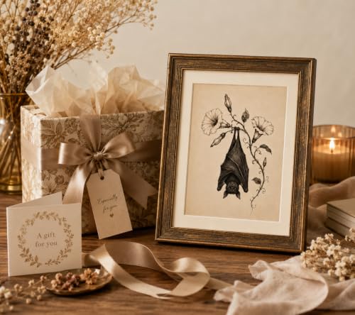 Vintage Halloween Bat Sketch Canvas Wall Art - Upside Down Bat 24x16 Inches