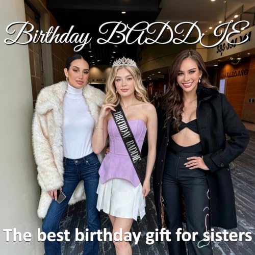 Birthday Baddie Crown and Sash Set for Women - Silver & Black, One Size