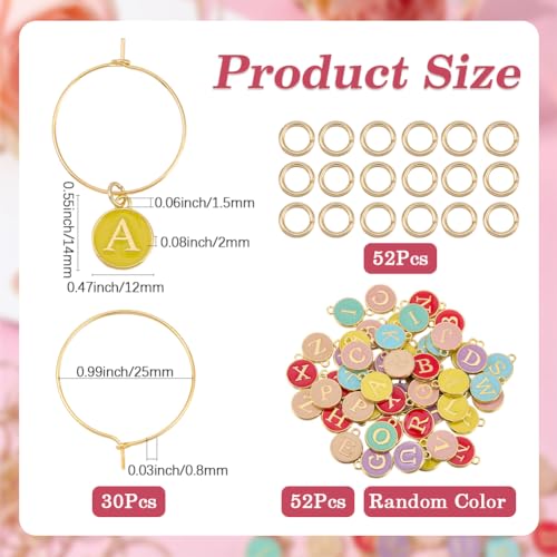 Colorful DIY Wine Glass Charm Kit with Letter Charms & Rings - 30 Sets