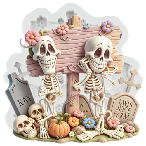 Halloween Skeleton Tombstone Fondant Mold - Skeleton Style T Silicone Cake Decor