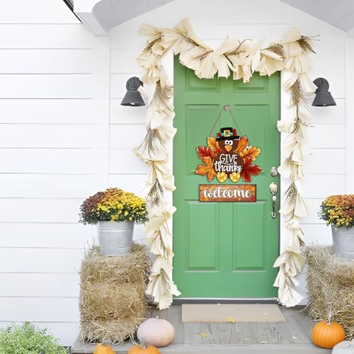 Thanksgiving Wooden Door Sign Set - Fall Harvest Welcome Decor for Front Door & Wall