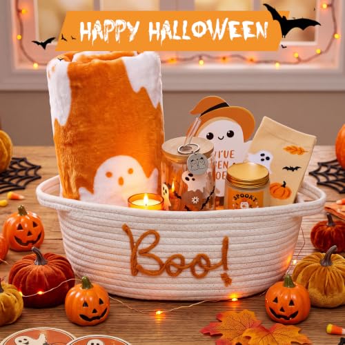 Mindsoft Halloween Boo Basket Gift Set Orange - Ghost Glass Cup Blanket Socks Candle