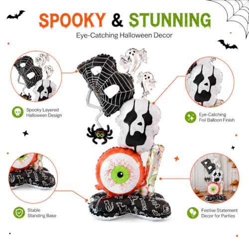 Halloween Foil Balloons Set - Spooky Eyeball Ghost Spider Skull Decor, 2 Pack