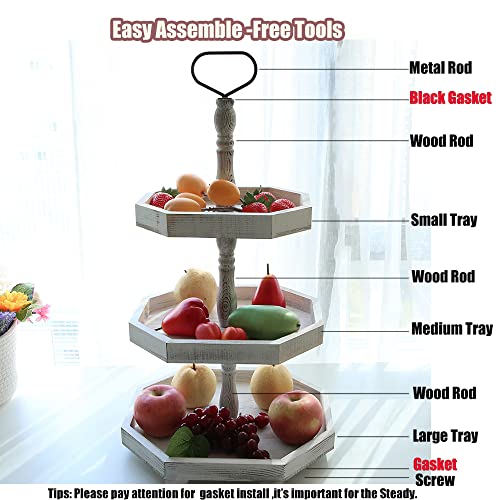 Distressed White 3-Tier Farmhouse Wooden Serving Tray Stand - Cupcake & Home Display