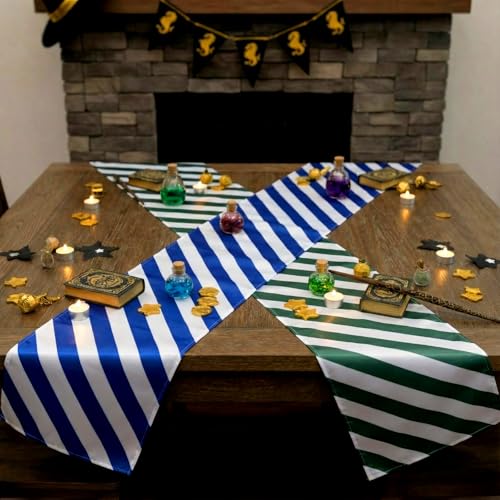 Wizard Table Runner 4-Pack - Red, Green, Blue, Gold Stripes for Party & Decor