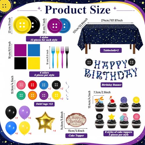 Horror Cartoon Button Party Decorations Set with Balloons Banner & Tableware