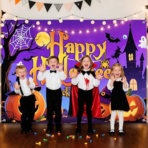 Halloween Party Backdrop - 7x5ft Purple Photo Booth Background for Birthday & Anniversary Decor