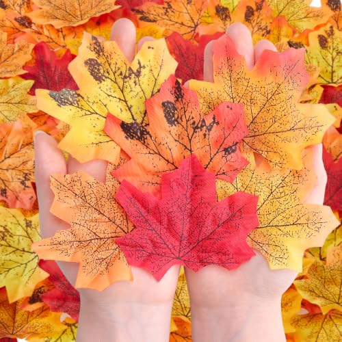 400 Pcs Fake Fall Leaves - Autumn Foliage Decorations for Fall & Thanksgiving - Red