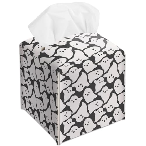 Halloween Ghosts Tissue Box Cover - Black Leather Decor for Home & Office