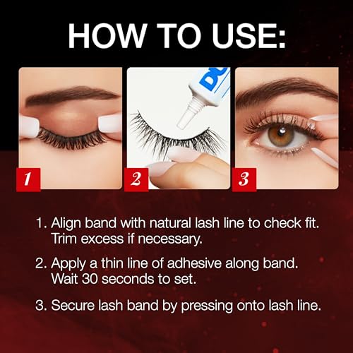 Feathered False Eyelashes with Adhesive - Natural Wispy Strips, Reusable, 1 Pair