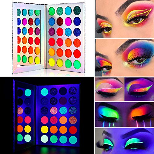 Neon Eyeshadow Palette Glow in the Dark UV Blacklight Makeup Kit - 24 Bright Colors