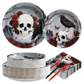200PCS Halloween Gothic Skull Rose Party Supplies Plates Napkins Set