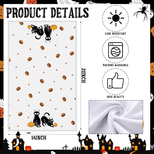 Halloween Cat Dish Towels Set - 4 Pack Absorbent Microfiber Kitchen Towels 14x21 Inches