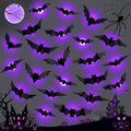 Purple LED 3D Bat Halloween Decorations Set - 36 Pieces, 5 Sizes & 4 Shapes