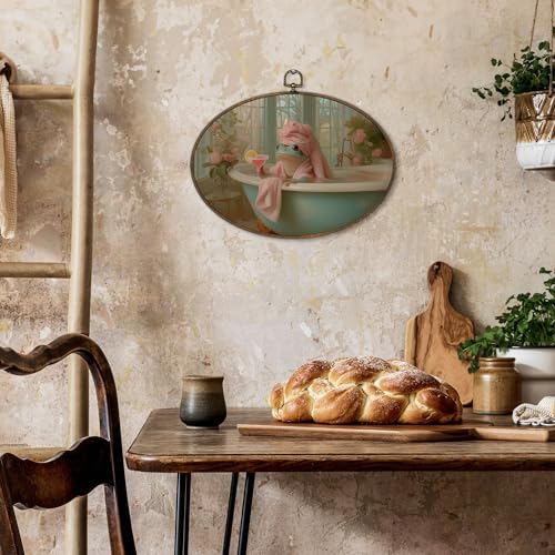 Whimsical Frog Bathroom Wall Art - Oval Canvas Decor, 8.6x11.4 Inches - Frog Variation