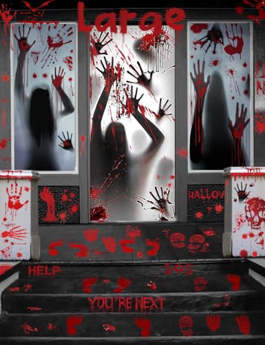 Bloody Halloween Wall Decal Set - Spooky Door Cover, Window Clings & Floor Stickers