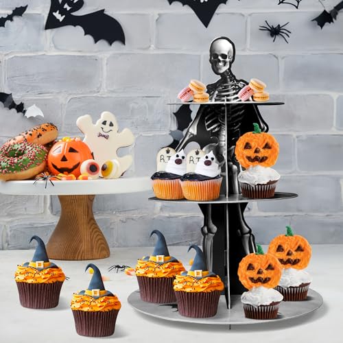 Halloween Skeleton Cupcake Stand 3 Tier Tower Cardboard Dessert Display - Skeleton Variation