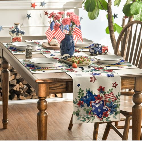 Patriotic American Flag 4th of July Placemat Set - 12x18 Inch Rectangular, Pack of 4, Memorial Day Table Decor