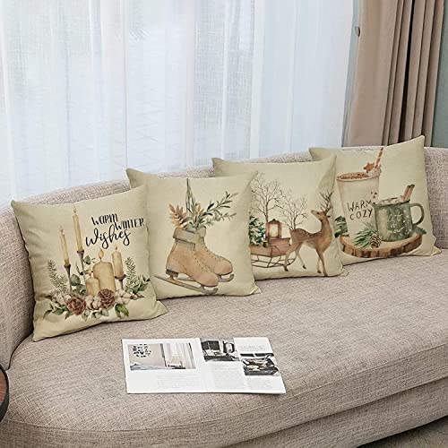Winter 20x20 Inch Throw Pillow Cover Set of 4 - Reindeer & Cozy Designs Variation of THIS listing