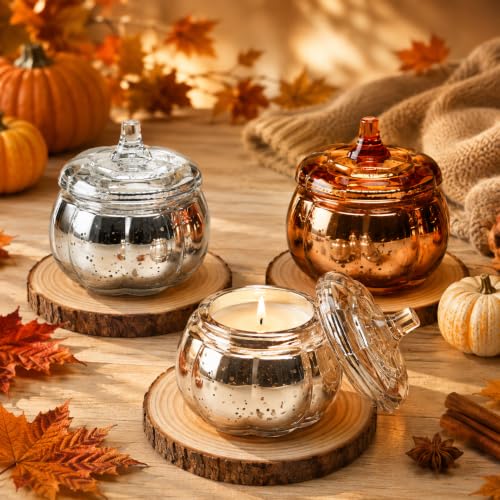 Pumpkin Shaped Candles 3 Pack - Fall Pumpkin Spice Scented Soy Candles with Mix Variation