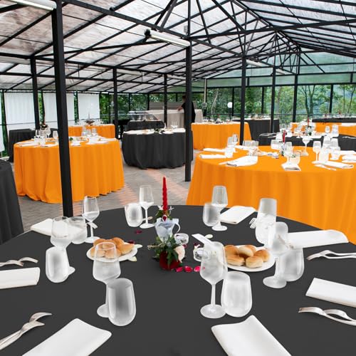 12Pcs Halloween Round Tablecloths - Orange & Black Plastic Covers, 84 Inch, Pack of 12
