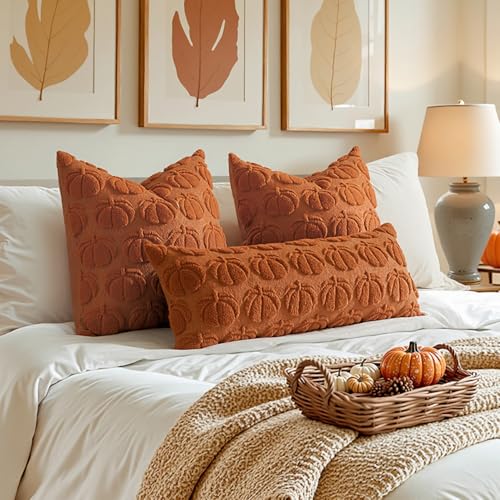 MIULEE Fall Pumpkin Pillow Covers 18x18 Dark Rust Set of 2 - Autumn Decor
