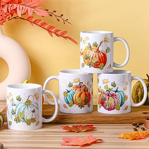 Fall Pumpkin Coffee Mug Set - 12oz Ceramic Drinkware with Handle, Autumn Gift