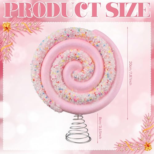 Candy Tree Topper - Pink Lollipop Christmas Decoration, 7.87 Inches, Kids Friendly