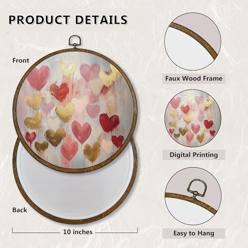 Romantic Heart Wall Art Decor - Valentine’s Day Gift, 10x10 Inch Round Canvas