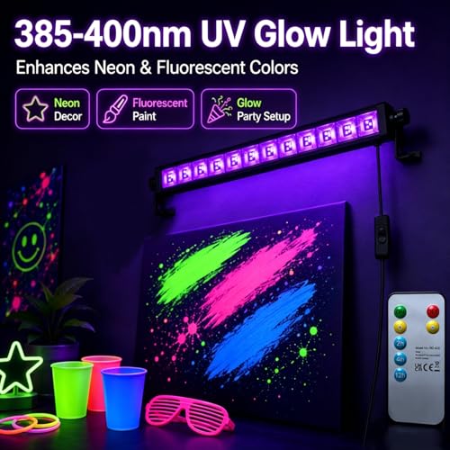 45W LED Black Light Bar with Remote Control - 4 Pack Dimmable & Timer, Fluorescent Party Lighting