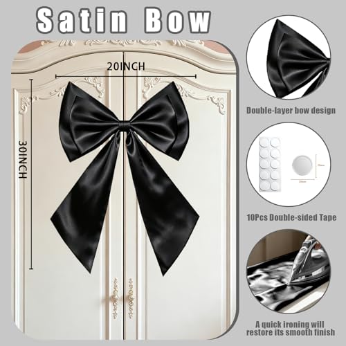 Black Satin Double Layer Bow Decor - 30x20 Inches, Home & Party Decor
