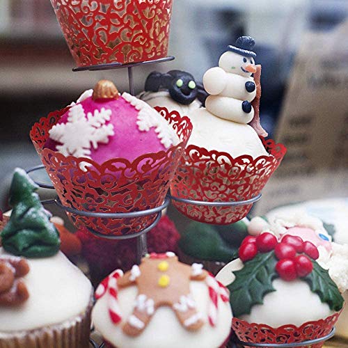 Red Lace Hollow Out Cupcake Wrappers 50pcs - Elegant Party Decoration