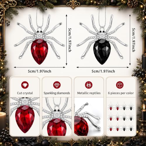 Crystal Gothic Spider Christmas Ornament Set - 12 Pcs, 1.97 Inch Decorations