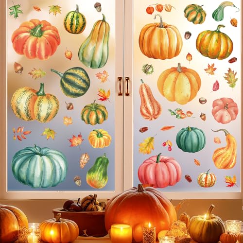 Fall Pumpkin Window Clings - 6 Sheets, 57 Pieces Autumn Decor - Variation of THIS listing