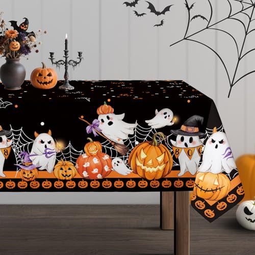 Halloween Tablecloth 60 x 120 Inch Rectangular Boo Pumpkin Print - Black Variation