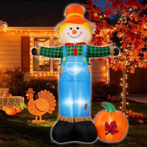 8FT Fall Inflatable Scarecrow with Pumpkin & LED Lights - Outdoor Yard Decoration - Variation: 8FT-Scarecrow Inflatable