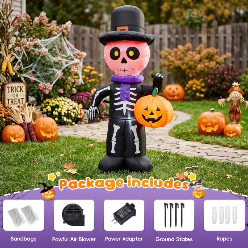 4FT Halloween Inflatable Skeleton Ghost Decoration - Cute & Bright Festive Decor