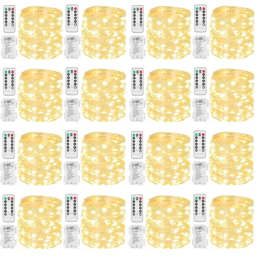 16 Pack Battery Operated Fairy Lights with Remote & Timer - Waterproof 33ft Warm White