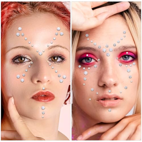 Self-Adhesive Face Gems Pearls for Makeup Halloween Rave Accessories 21 Laser Clear